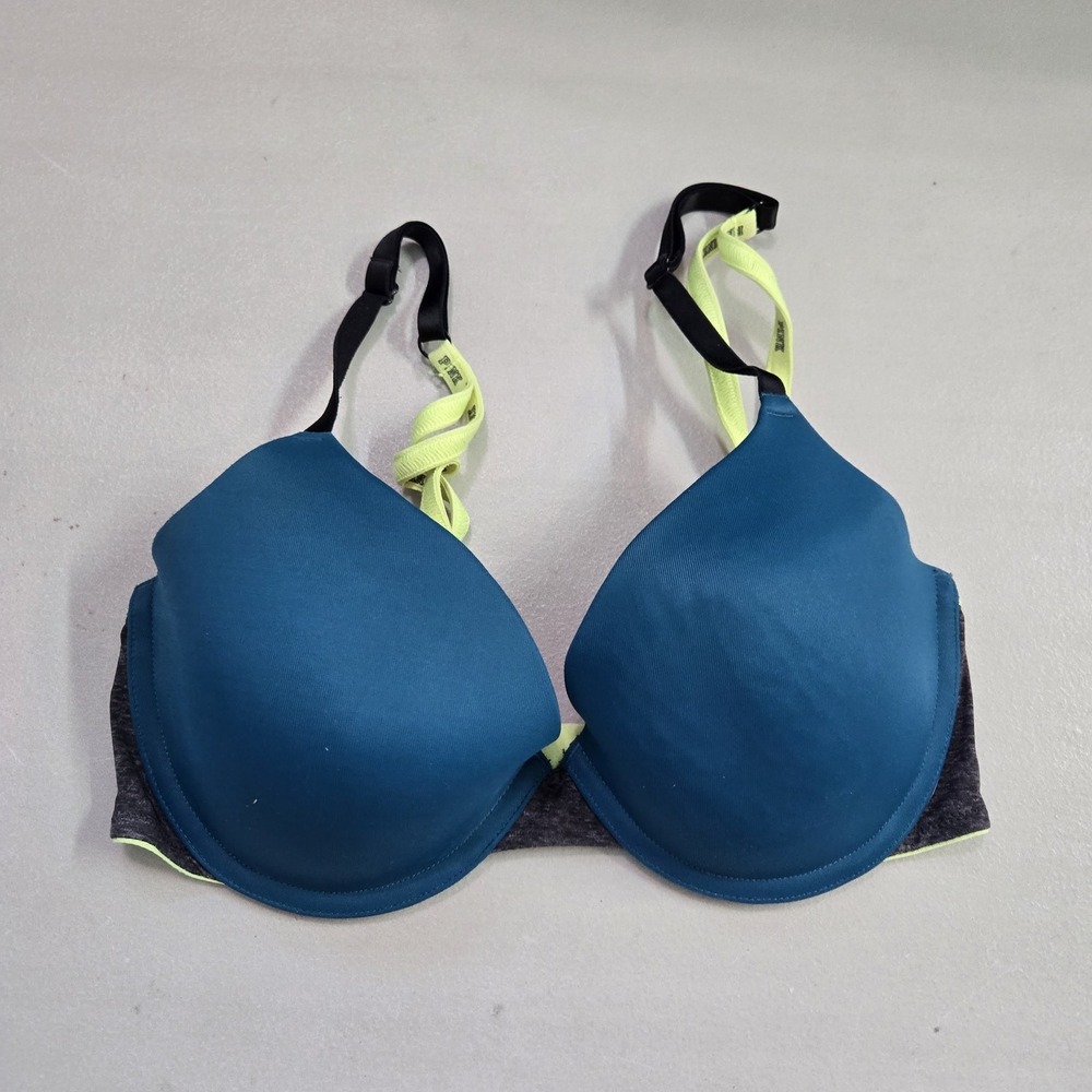 PINK Victoria's Secret Women Bra‎ 32D Teal Lightly Lined T Shirt Underwire